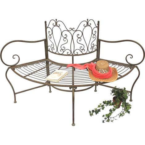 Dandibo – Banc de jardin semi-circulaire 112287 – Métal résistant aux intempéries – 3 places – Largeur 135 cm – Hauteur 86 cm – Couleur marron (1/5)