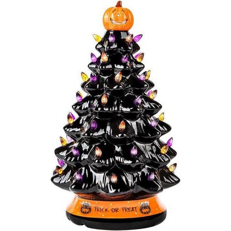 Arbre d'Halloween éclairé sans fil décoration d'Halloween de table Orange et violet Mini ampoules 12 '' LED à piles AA (1/5)