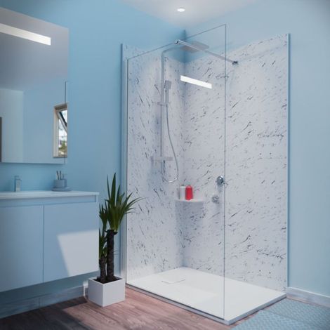 Cuisibane – Paroi de douche fixe 110x200 cm – Verre trempé sécurit 8 mm anticalcaire – Système Stop Water pour étanchéité optimale (1/5)