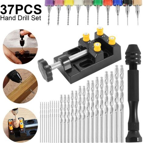 37 Pièces Mini perceuse modelisme à Main, Précision Pin Vise en Aluminium, Outils de Forage à Main pour DIY sculpture (1/5)