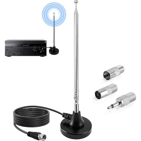 Antenne Radio FM Dab Intérieure 79CM avec Base Magnétique et Câble 3M Réception Numérique HD, pour Récepteur Stéréo, Home Cinéma, Tuner HiFi, TV, Audio Vidéo, FM Dab+ Radio Récepteur AV Stéréo (1/5)