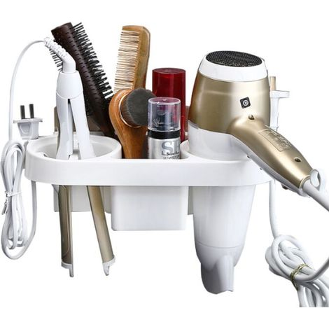 Support de sèchecheveux,Support de sèchecheveux,Support pour sècheCheveux pour Fixation Murale Porte sèche,blanc,350g (1/4)