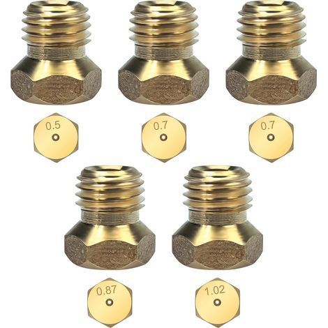 Set mit 5 Butangasdüsen aus Messing (0,5/0,7/0,87/1,02 mm) für Kochfelder – Einfacher Austausch von LPG-Injektordüsen (1/5)