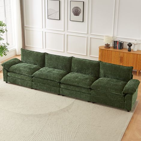 Canapé modulable, canapé modulable en chenille en forme de U, librement configurable, canapé d'angle en L adapté aux salons, appartements et bureaux (4 places, vert)
