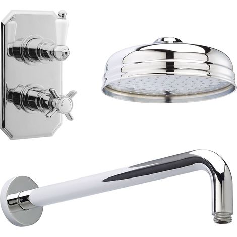 Nuie Edwardian Thermostatic Twin Concealed Shower Valve with Fixed Head and Arm - Chrome (1/2)