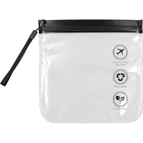Lot de 4 sacs à liquides pour avions - Anti-fuite - Sécurité aéroportuaire - 20 x 20 cm - Sac cosmétique de voyage transparent et étanche avec poignée, transparent (1/5)