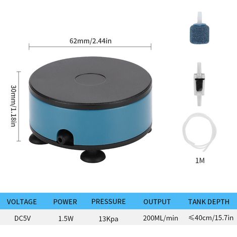 Mini pompe à oxygène USB pour petits aquariums (5 V CC), portable, avec un seul orifice d'aération. Pompe à air compacte et silencieuse pour aquarium. (1/2)