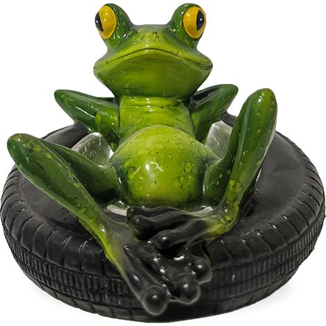 Statue flottante pour étang Grenouille réaliste sur roue de couleur multicolore Résine 13x15.5x8.5cm Décoration originale pour jardin, bassin et piscine (1/5)