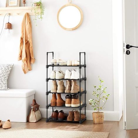 Étagère à Chaussures Niveaux, Porte-Chaussures en métal, empilable, encombrant, Rangement de Chaussures, Multifonctionnel, entrée, Chambre, Salon, Noir LSA005B02 (1/4)