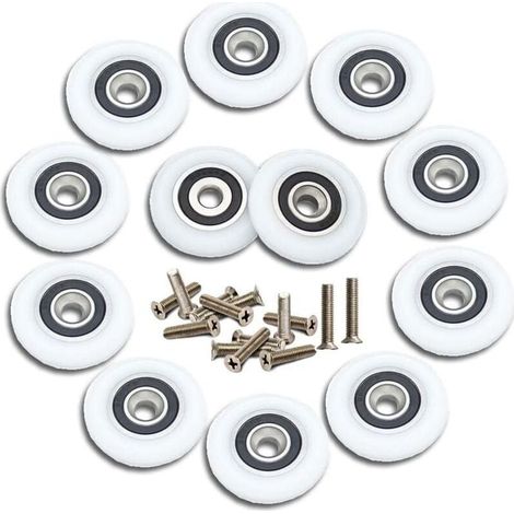 12 Pièces Roulette Porte Coulissante Douche Roulette de Douche 23mm Roulette Porte Coulissante Roulettes pour Porte de Douche Roulettes de Rechange avce Vis (1/5)