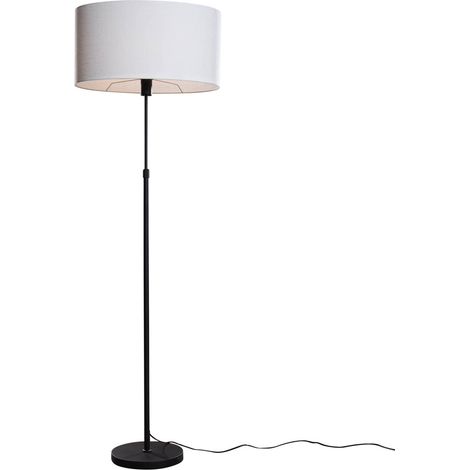 QAZQA Moderno Lámpara de pie negra con pantalla de lino ovalada blanca 50 cm - Parte Acero /Textil /Lino Alargada /Redonda Adecuado para LED Max. 1 x 60 Watt (1/4)