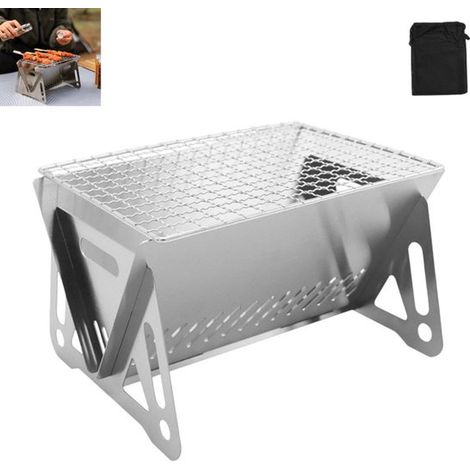 1 pièce - Petit barbecue au charbon de bois - Mini barbecue pliable d'extérieur - Barbecue portable - Barbecue de camping en acier inoxydable - Convient pour une utilisation en extérieur et la cuisson (1/5)