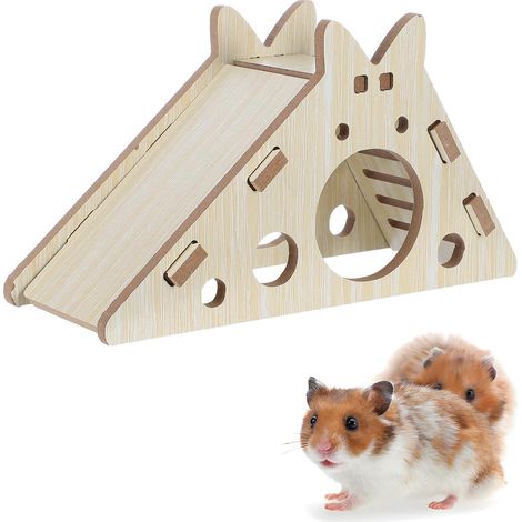 1 Maison pour hamster, Bois, avec échelle et toboggan, Cachette, Pour rongeurs et petits animaux