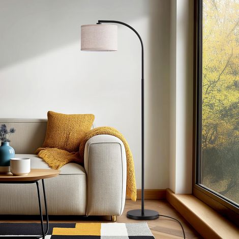 Lampadaire Salon, Abat-Jour Lin, Noir, LED Incluse, 161 cm Lampadaire Arc Moderne avec Abat-Jour en Lin Réglable & Interrupteur au Pied, E27, pour Chambre d'Enfant, Chambre (1/5)