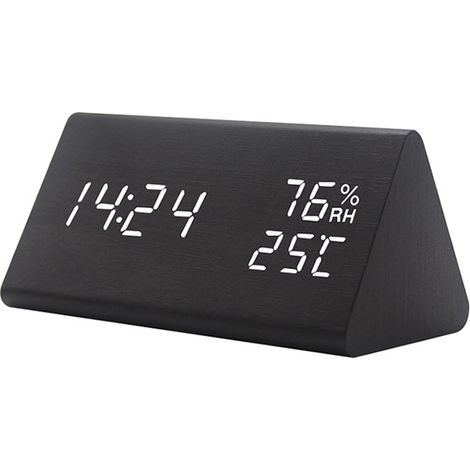 Horloge Numérique Murale en Bois avec Affichage LED, Détection de Température et Humidité pour Chambre (1/5)