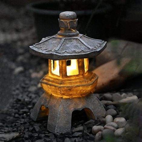 Estatua de linterna de pagoda solar, decoración luminosa de jardín de estilo japonés, decoración de césped, pagoda retro luminosa autoalimentada (1/5)