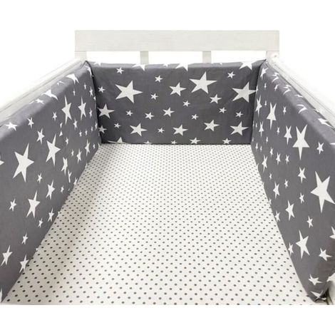 Tour de lit bébé 200 x 30 cm, coussin barrière anti-collision pour berceau contour lit bébé respirant en coton, étoile gris foncé (1/4)