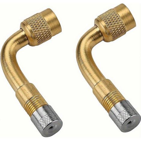 Adaptateurs d'extension de valve de pneu à 90 degrés (2 pièces), embout coudé en laiton et argent pour voiture, moto et scooter (1/5)