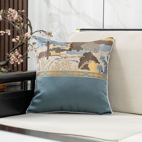 Taie d'oreiller simple Haze Blue 30x50 Housse de coussin douce en jacquard à motif paysage pour canapé de salon (1/5)