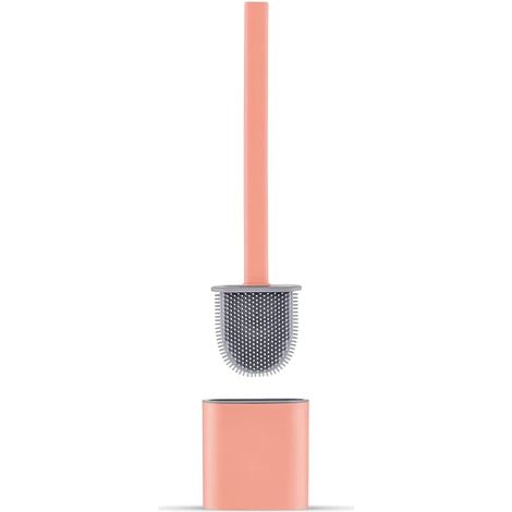 Brosse WC Silicone Plate- Brosse Toilette et Supports, Anti-goutte, Antibactérienne, Balayette WC Ventilée, Séchage Rapide sans Odeur, Balai WC Montage Mural/au Sol, Salle de Bain et WC, Rose