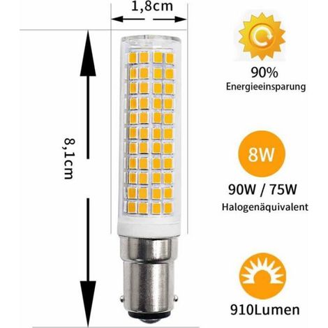 Ampoules LED B15d - Unbrand - 8W équivalent 75W-90W - Blanc chaud 3000K - 910 lm - Non dimmable - Base B15d - 220V-230V (1/5)