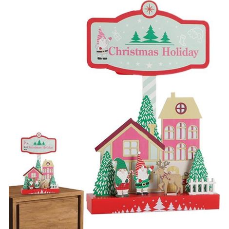 Weihnachtlicher Holztischaufsatz, 29 x 17,5 x 5 cm, Innendekoration für Büro, Kaminsims oder Esstisch, rot.