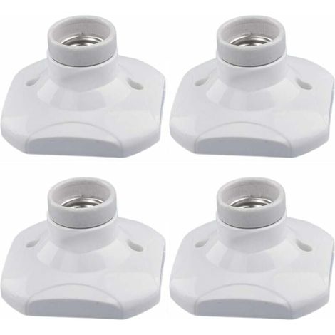 Douille E27 - Céramique Haute Température 500 ℃ - Pour Ampoule LED Jusqu'à 60 W - Blanche Avec Anneau - Murale Plafonnier Balcon - Lot de 4
