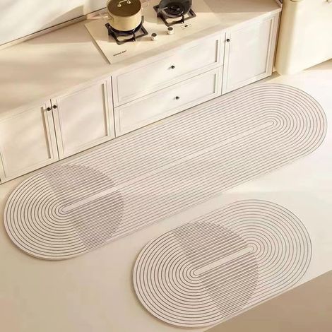 Tapis Cuisine Antidérapant Absorbant Diatomite Tapis de Cuisine Ovale, Tapis Cuisine Devant Evier, Lavable Tapis de Bain Tapis Vaisselle Tapis Douche (Géométrie,40x120cm) (1/5)