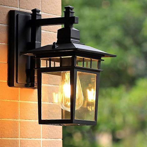 Applique murale lanterne en verre, lampe extérieure étanche et antirouille, lanterne murale en aluminium, modèle C, pour couloir, villa, patio ou jardin. (1/5)