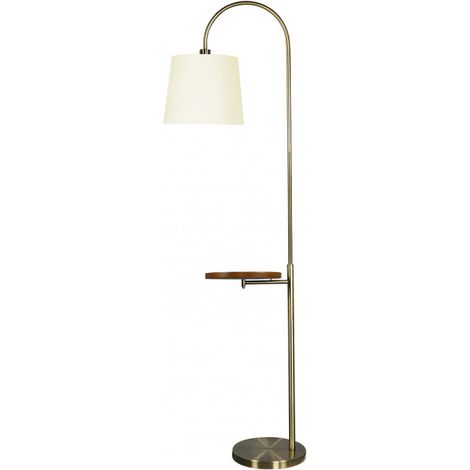 Foot Salon Ivory 1xe27 Pelle con schermo beige con tavolo in legno integrato 180x30x52 Cm
