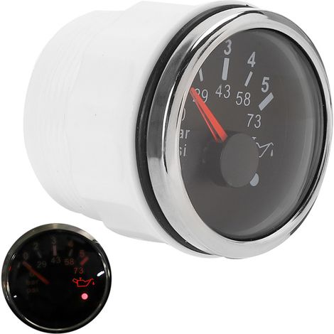 Manomètre de pression d'huile 52 mm/2 pouces IP67, 0-5 bar, 0-73 psi avec fonction d'alarme intelligente, convient à une utilisation automobile/yacht/marine, cadran noir. (1/5)
