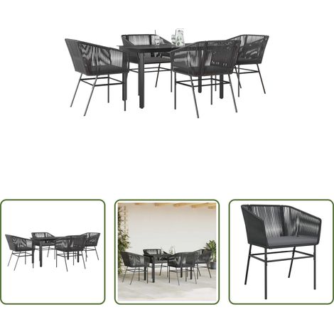 vidaXL Gartenmöbel - 5-tlg. Garten-Essgruppe mit Kissen Schwarz Poly Rattan Glas (1/5)