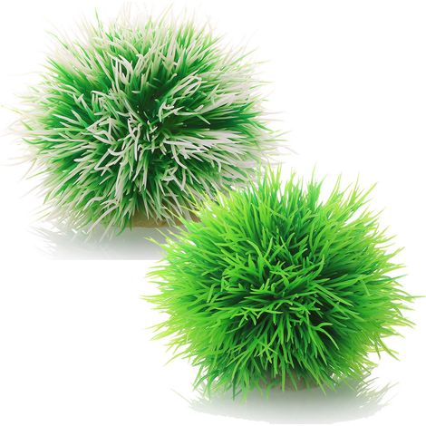 2 décorations aquatiques en plastique, boules de fleurs artificielles et meules de foin, 9 x 9 x 8 cm, pour aquarium d'eau douce ou salée (1/5)