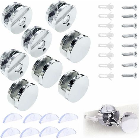 Support Mural Miroir De Fixation, Pince de Verre Miroir Rond Support Miroir, Accroche Miroir, Fixation Miroir Supports, pour 3-5mm Miroir avec Entretoise Verre, 8 Pièces (1/5)