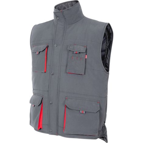 Chaleco Acolchado Bicolor Multibolsillos GRIS/ROJO 2XL