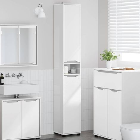 Badezimmerschrank mit Regal Hochglanz Weiß 30,5 x 30 x 195 cm