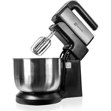 Batteur électrique avec bol 3L, 300W, 5 Vitesses Réglables Fonction Turbo, Bol Acier Rotatif Inoxydable, 2 Crochets à pétrir, Robot Patissier, Noir (1/5)
