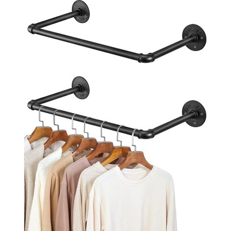 Trintion 2er-Set Wand-Kleiderständer 50 cm  Rohr Kleiderstange aus Metall, industrielle Garderobenstange Wandhänger für Flur, Schlafzimmer & Wohnzimmer (1/5)
