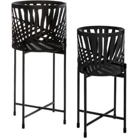 Atmosphera – Lot de 2 cache-pots en métal noir 54cm – Design épuré – Facile d'entretien – Pour intérieur et extérieur