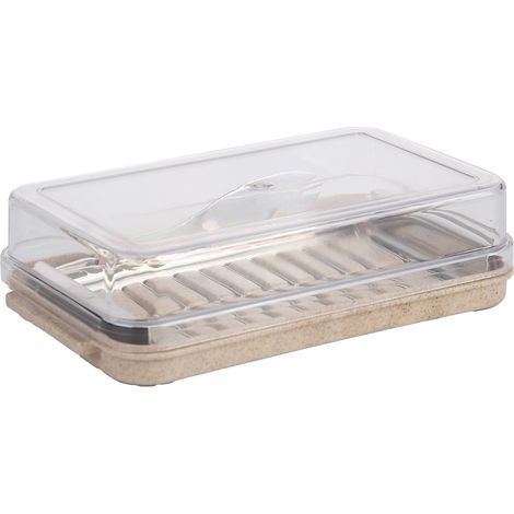 Boîte à beurre avec coupe-beurre intégré, bac de découpe et conservation du beurre avec couvercle transparent, boîte de rangement compartimentée pour beurre (fond micropointes + couvercle transparent) (1/5)