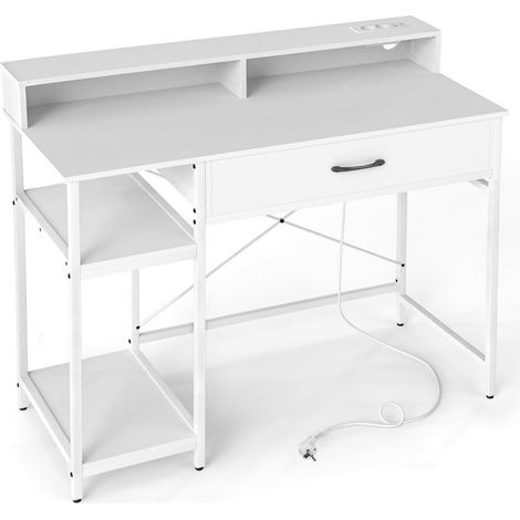 Bureau informatique 106 x 48 x 90 cm avec station de charge intégrée et tiroir spacieux en bois aggloméré blanc