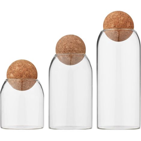 Juego de 3 tarros de cristal transparente con tapa de madera y cierre hermético para conservar alimentos (cereales, té, café, azúcar, frutos secos, harina).