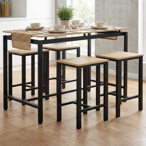 Table de bar Joel - avec quatre tabourets - décor chêne/noir (1/5)