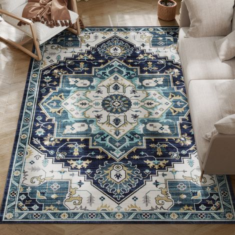 Tapis Bohème antidérapant et lavable pour salon et chambre à poil court, 230x160 cm, tapis, multicolore (1/5)