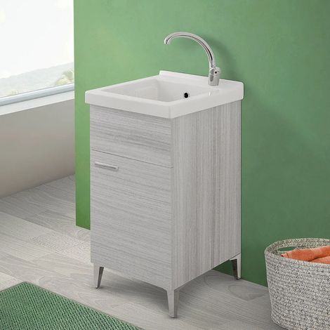 Mobile lavatoio in ceramica grigio 45x50 cm kit scarico incluso (1/5)