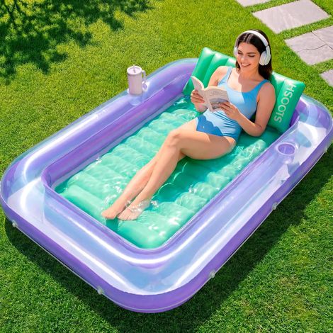 Aufblasbare Matratze 178 x 116 cm für Schwimmbad, Sonnenliege für Erwachsene, Pool-Schwimmhilfe, aufblasbare Matratze für Erwachsene, Sommerspaß, Wasserparty (lila Blume) (1/5)