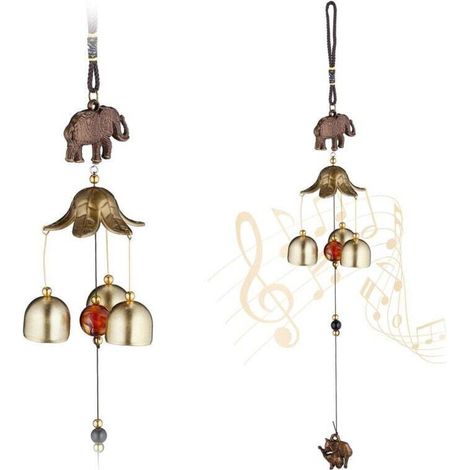 Ensemble de 2 carillons à vent, cloches en métal pour jardin, intérieur et extérieur, à suspendre, Feng Shui, or/noir (1/5)