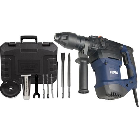 FERM Bohrhammer 1500W - Seiten-Handgriff - Bohren, Hammerbohren und Meißeln - Inkl. 3x SDS Plus Bohrköpfen und 2x SDS Plus Werkzeugköpfen (1/3)