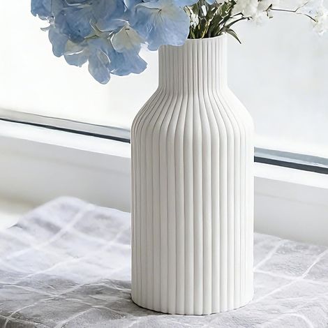 Vase en Céramique 20 cm, pour Salon, Chambre à Coucher, Bureau, Style Nordique Simple, Vase pour Herbe de la Pampa, Design Moderne Bohème, Décoratif Rond (1/5)