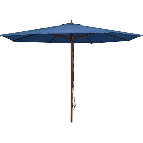 Parasol d'extérieur, mât en bois, 350 cm, bleu (1/5)